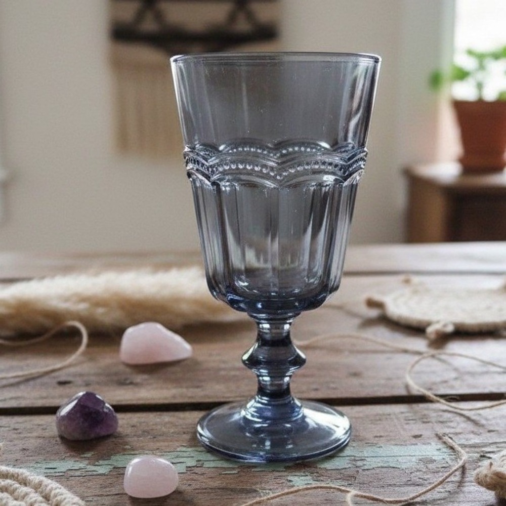 H&H Lifestyle Ice Tea Glass, Replacement Dusky Blue Goblet, Scalloped Beading